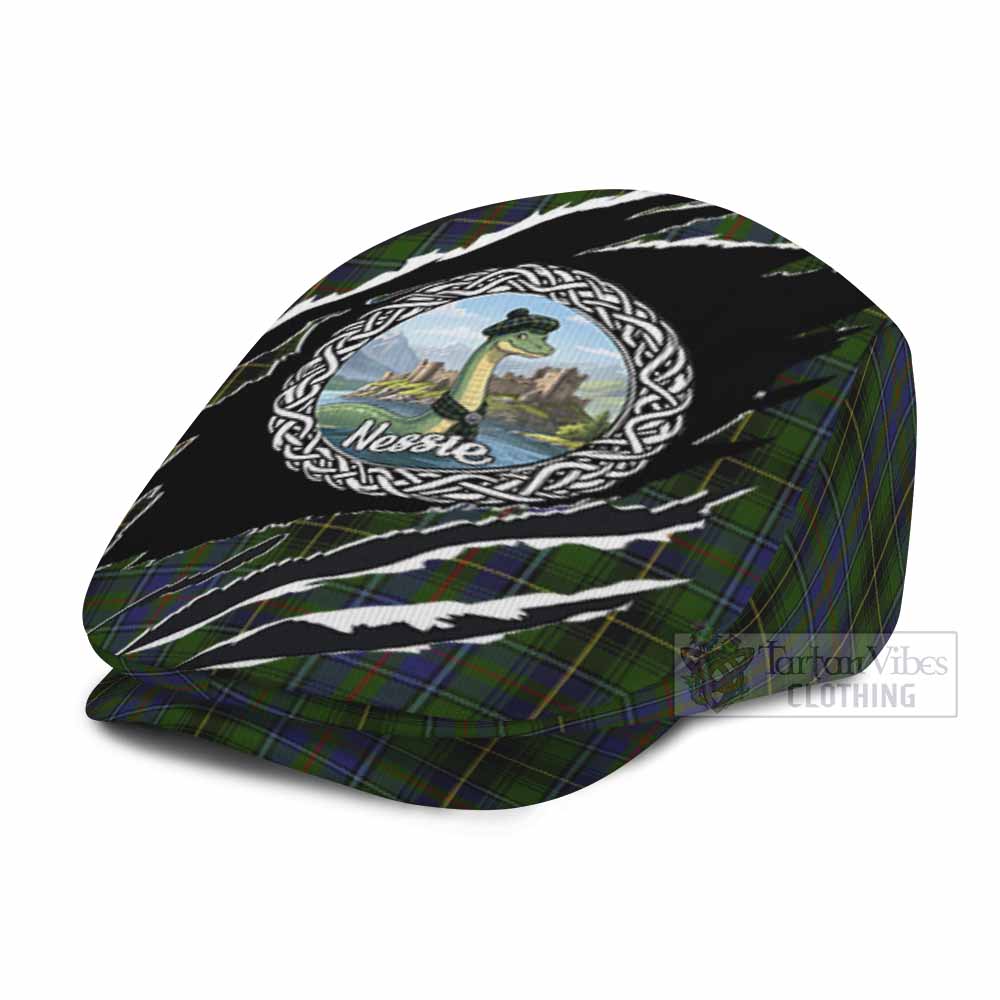MacInnes (McInnes) Tartan Loch Ness Monster Flat Cap, Jeff Cap Celtic Knot Nessie Art