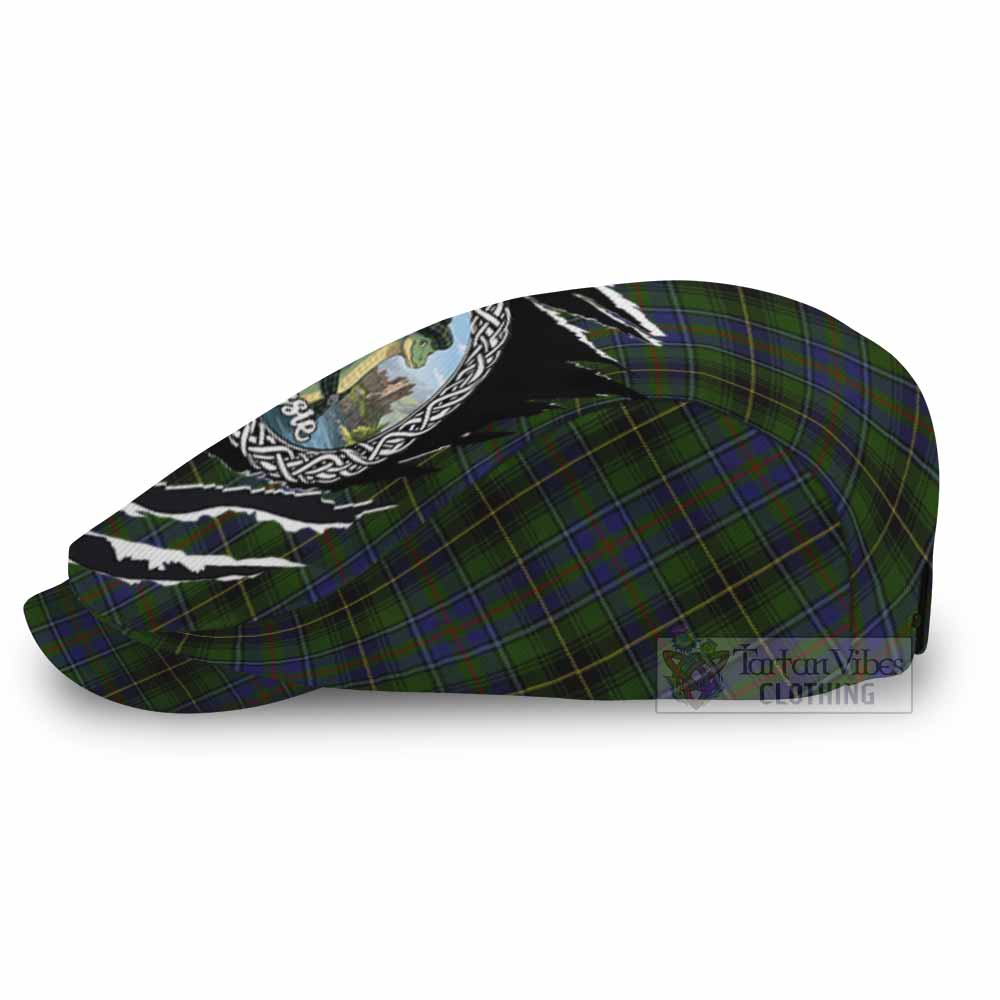 MacInnes (McInnes) Tartan Loch Ness Monster Flat Cap, Jeff Cap Celtic Knot Nessie Art
