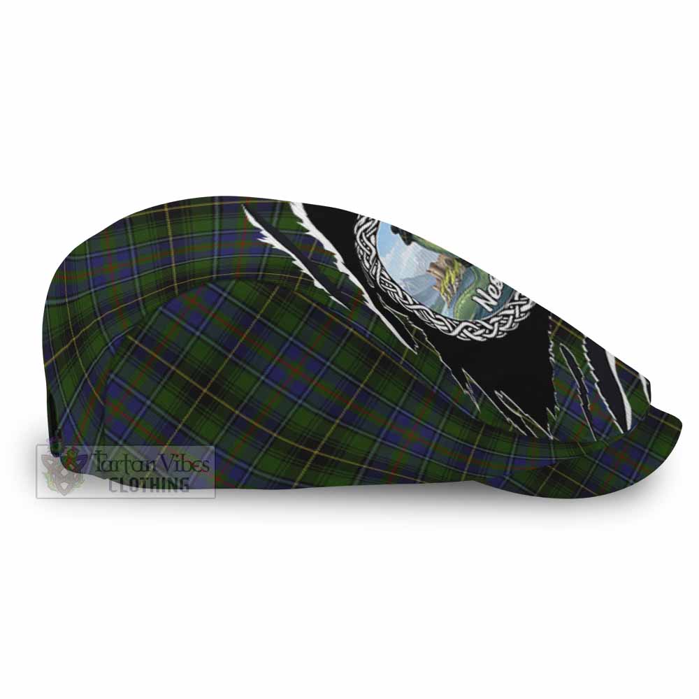 MacInnes (McInnes) Tartan Loch Ness Monster Flat Cap, Jeff Cap Celtic Knot Nessie Art