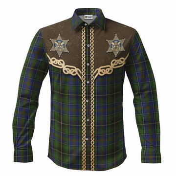 MacInnes (McInnes) Tartan Long Sleeve Button Shirts Bigfoot Riding The Kelpie Monster