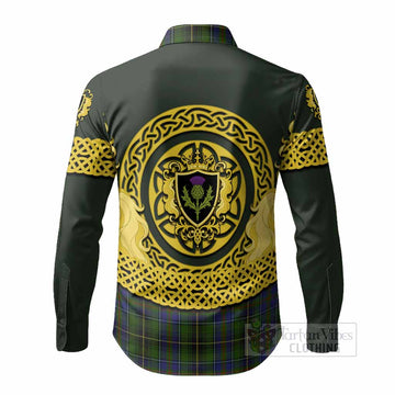 MacInnes (McInnes) Tartan Long Sleeve Button Shirts Unicorn Celtic Knot And Thistle Emblem