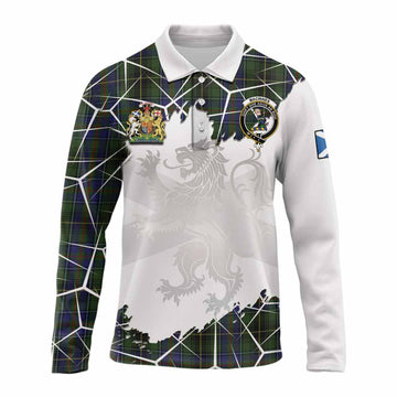 MacInnes (McInnes) Tartan Long Sleeve Polo Shirt with Family Crest and Lion Rampant Grunge Style