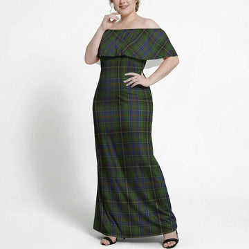 MacInnes (McInnes) Tartan Off Shoulder Ruffle Maxi Dress