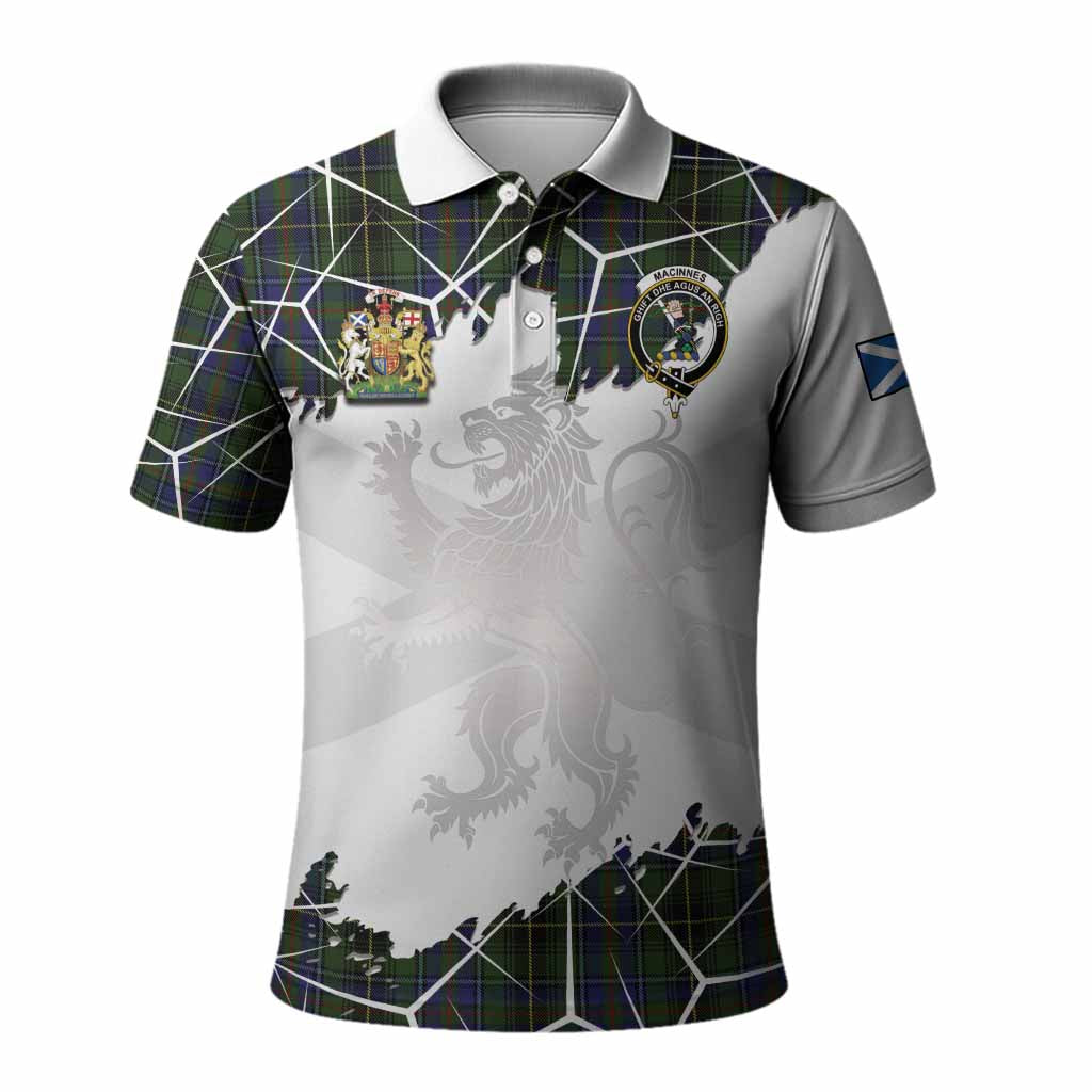MacInnes (McInnes) Tartan Polo Shirt with Family Crest and Lion Rampant Grunge Style