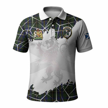 MacInnes (McInnes) Tartan Polo Shirt with Family Crest and Lion Rampant Grunge Style