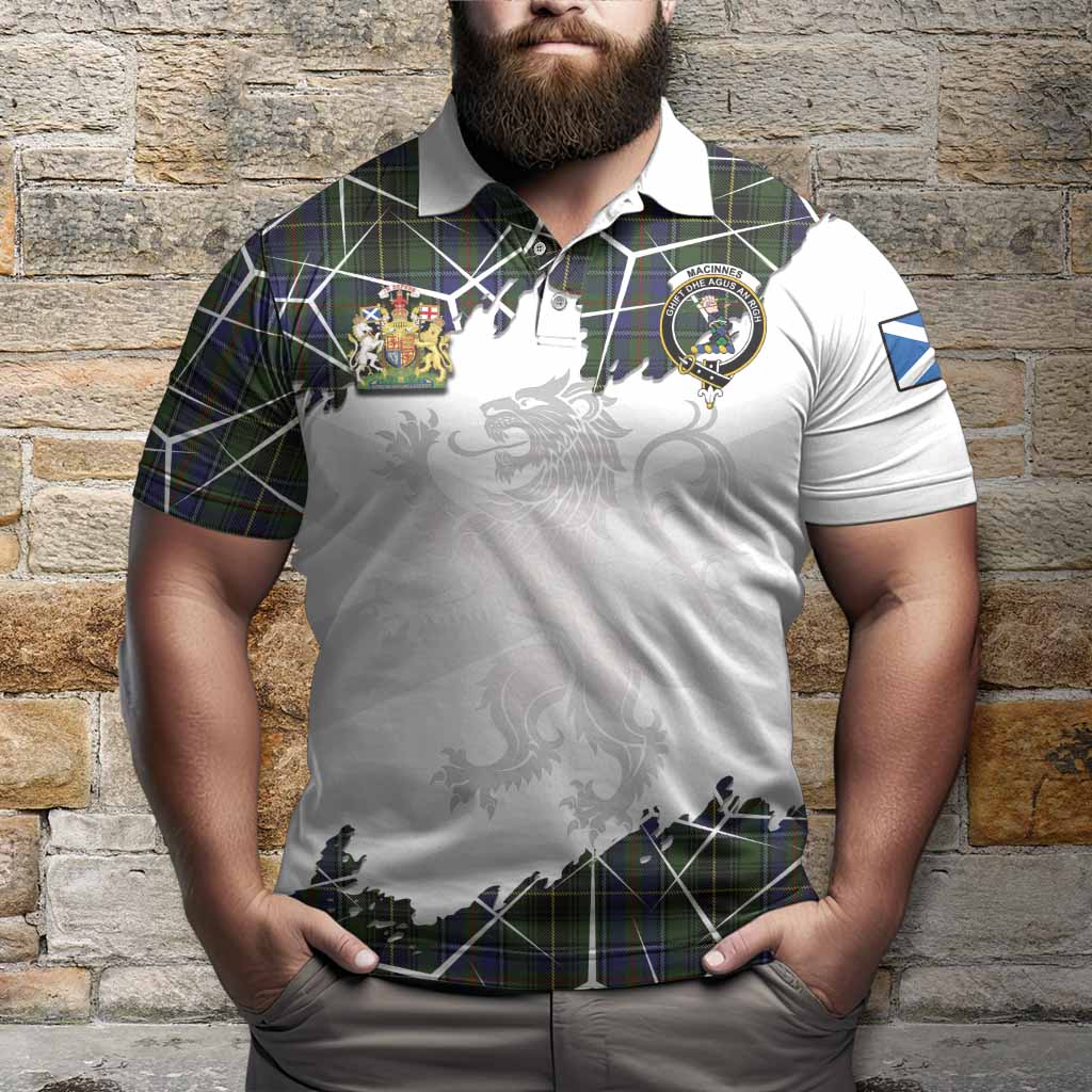 MacInnes (McInnes) Tartan Polo Shirt with Family Crest and Lion Rampant Grunge Style