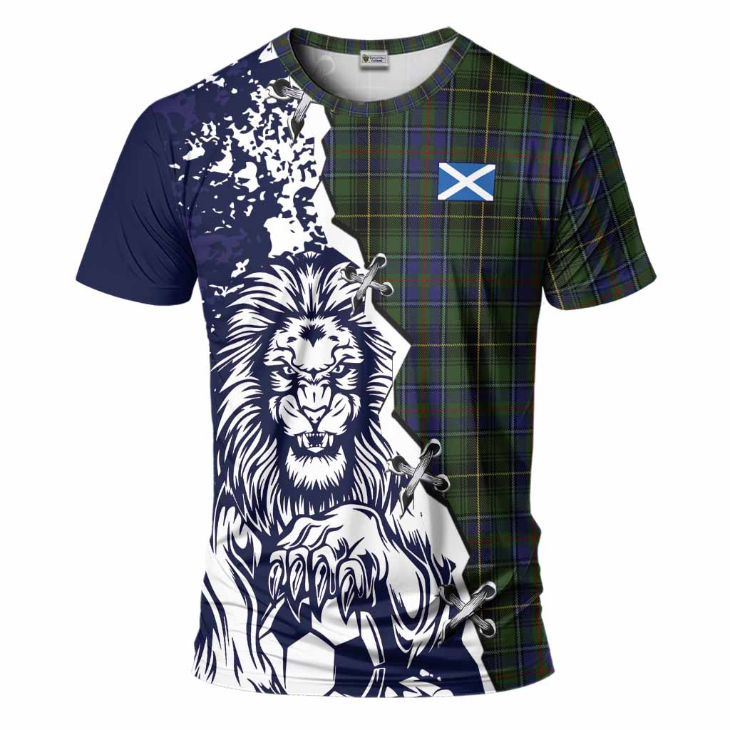 MacInnes (McInnes) Tartan Scottish T-Shirt Angry Lion With Soccer Ball Style