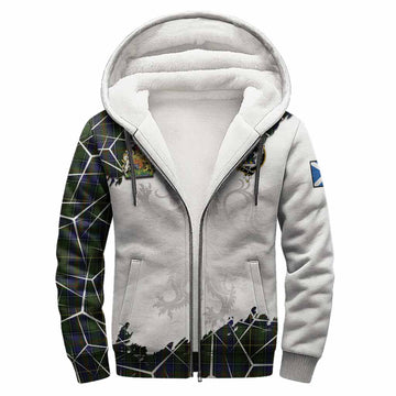 MacInnes (McInnes) Tartan Sherpa Hoodie with Family Crest and Lion Rampant Grunge Style