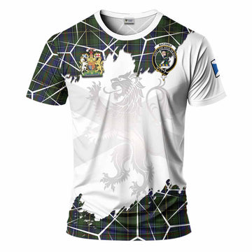 MacInnes (McInnes) Tartan T-Shirt with Family Crest and Lion Rampant Grunge Style