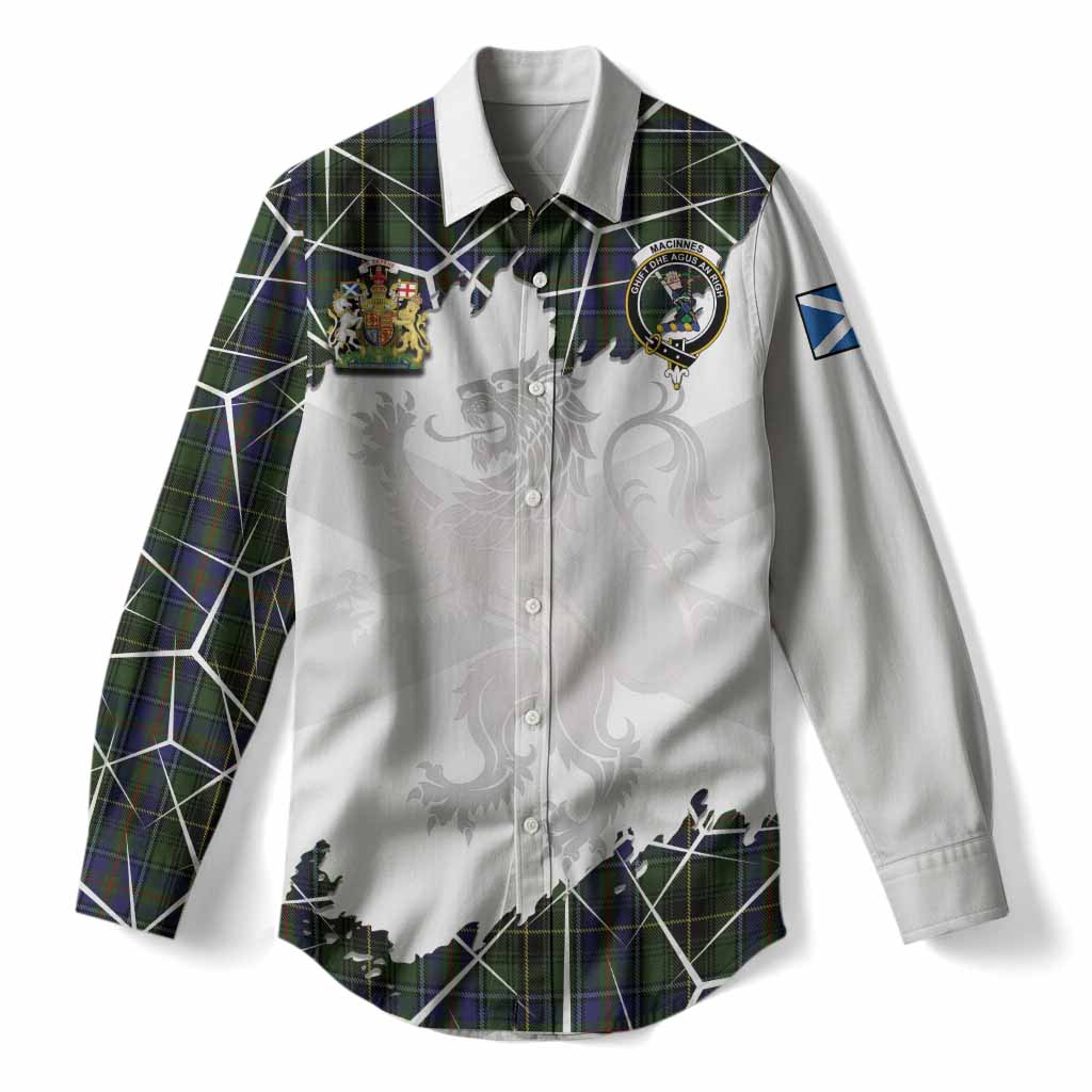 MacInnes (McInnes) Tartan Women Casual Shirt with Family Crest and Lion Rampant Grunge Style