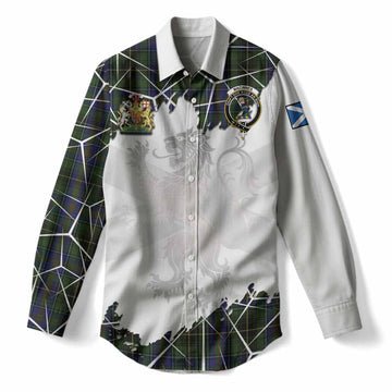 MacInnes (McInnes) Tartan Women Casual Shirt with Family Crest and Lion Rampant Grunge Style