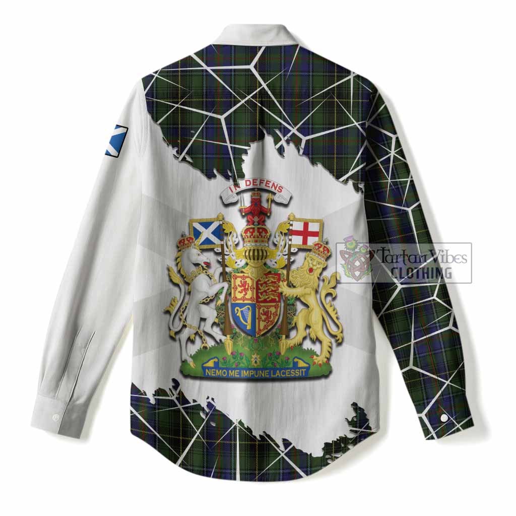 MacInnes (McInnes) Tartan Women Casual Shirt with Family Crest and Lion Rampant Grunge Style
