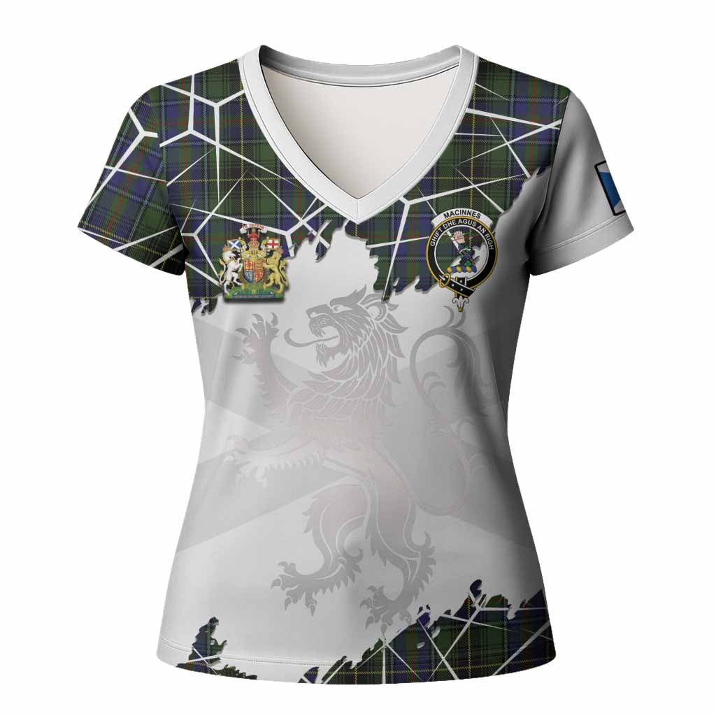MacInnes (McInnes) Tartan Women T shirt with Family Crest and Lion Rampant Grunge Style
