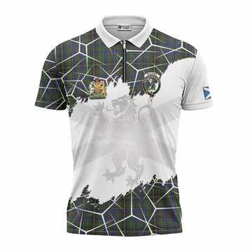MacInnes (McInnes) Tartan Zipper Polo Shirt with Family Crest and Lion Rampant Grunge Style