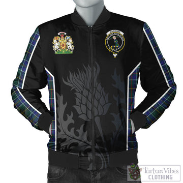 MacInnes Modern Tartan Bomber Jacket with Family Crest and Scottish Thistle Vibes Sport Style