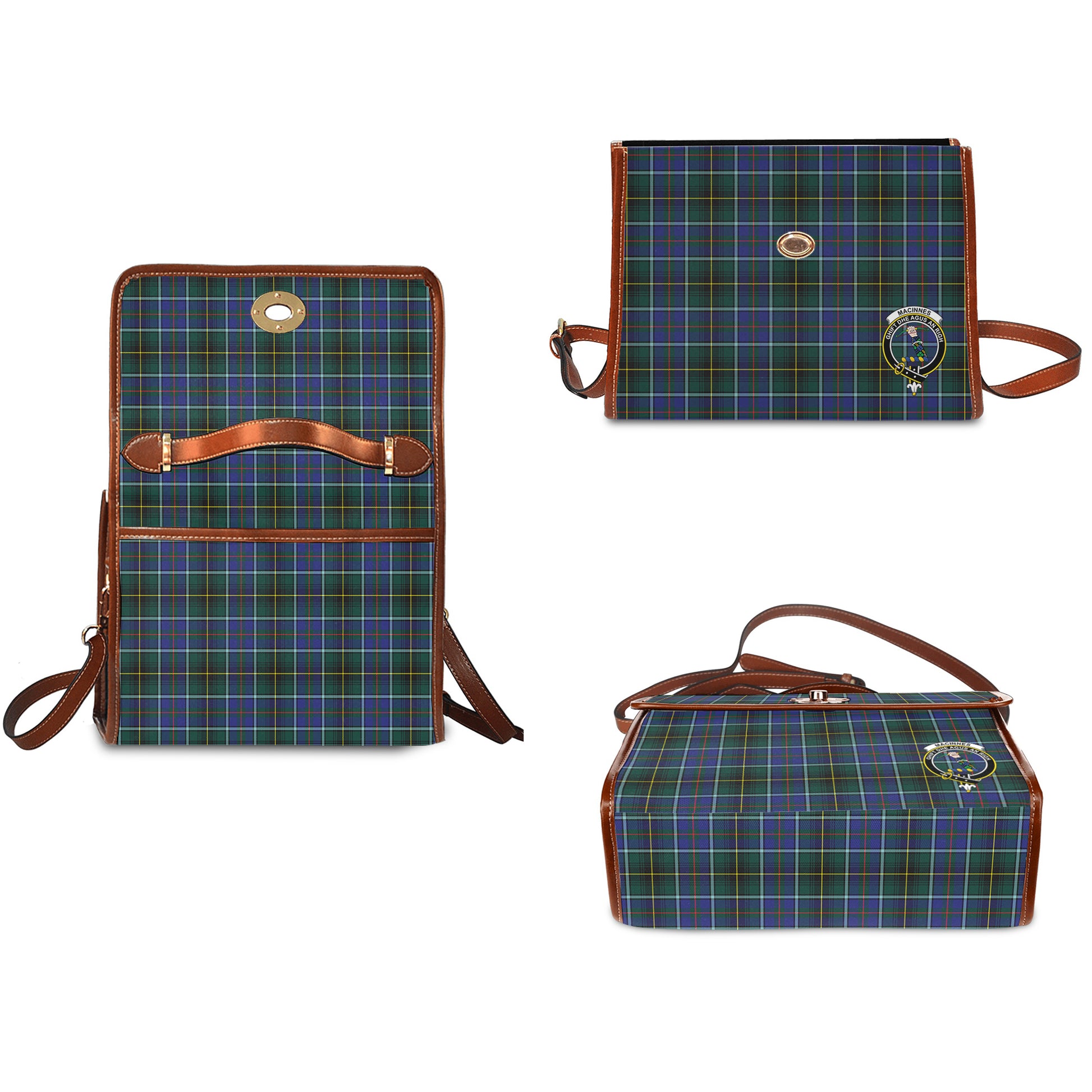 macinnes-modern-tartan-leather-strap-waterproof-canvas-bag-with-family-crest