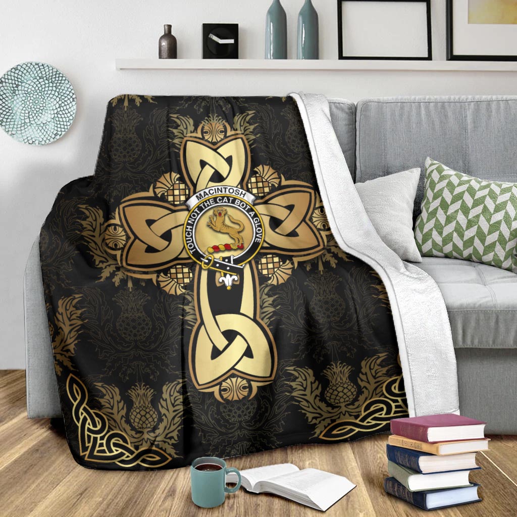 MacIntosh Clan Blanket Gold Thistle Celtic Style - Tartanvibesclothing