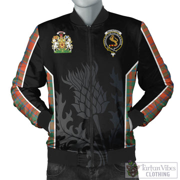 MacIntosh Ancient Tartan Bomber Jacket with Family Crest and Scottish Thistle Vibes Sport Style