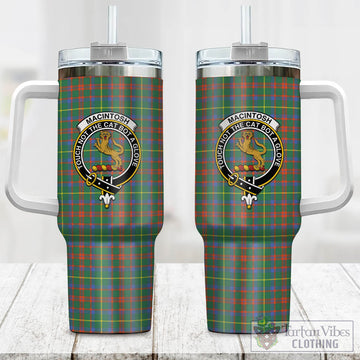 MacIntosh Hunting Ancient Tartan and Family Crest Tumbler with Handle