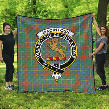 MacIntosh Hunting Ancient Tartan Quilt with Family Crest