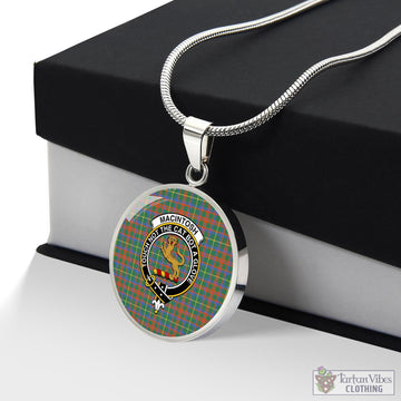 MacIntosh Hunting Ancient Tartan Circle Necklace with Family Crest
