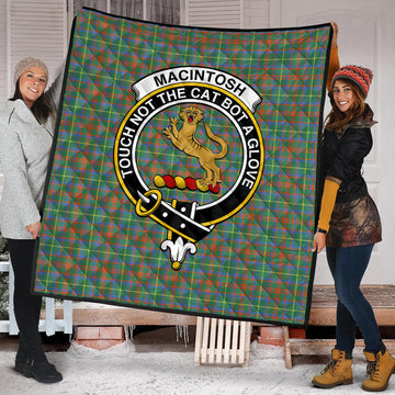 MacIntosh Hunting Ancient Tartan Quilt with Family Crest