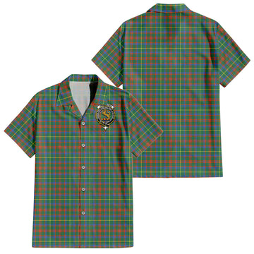 MacIntosh Hunting Ancient Tartan Short Sleeve Button Down Shirt with Family Crest