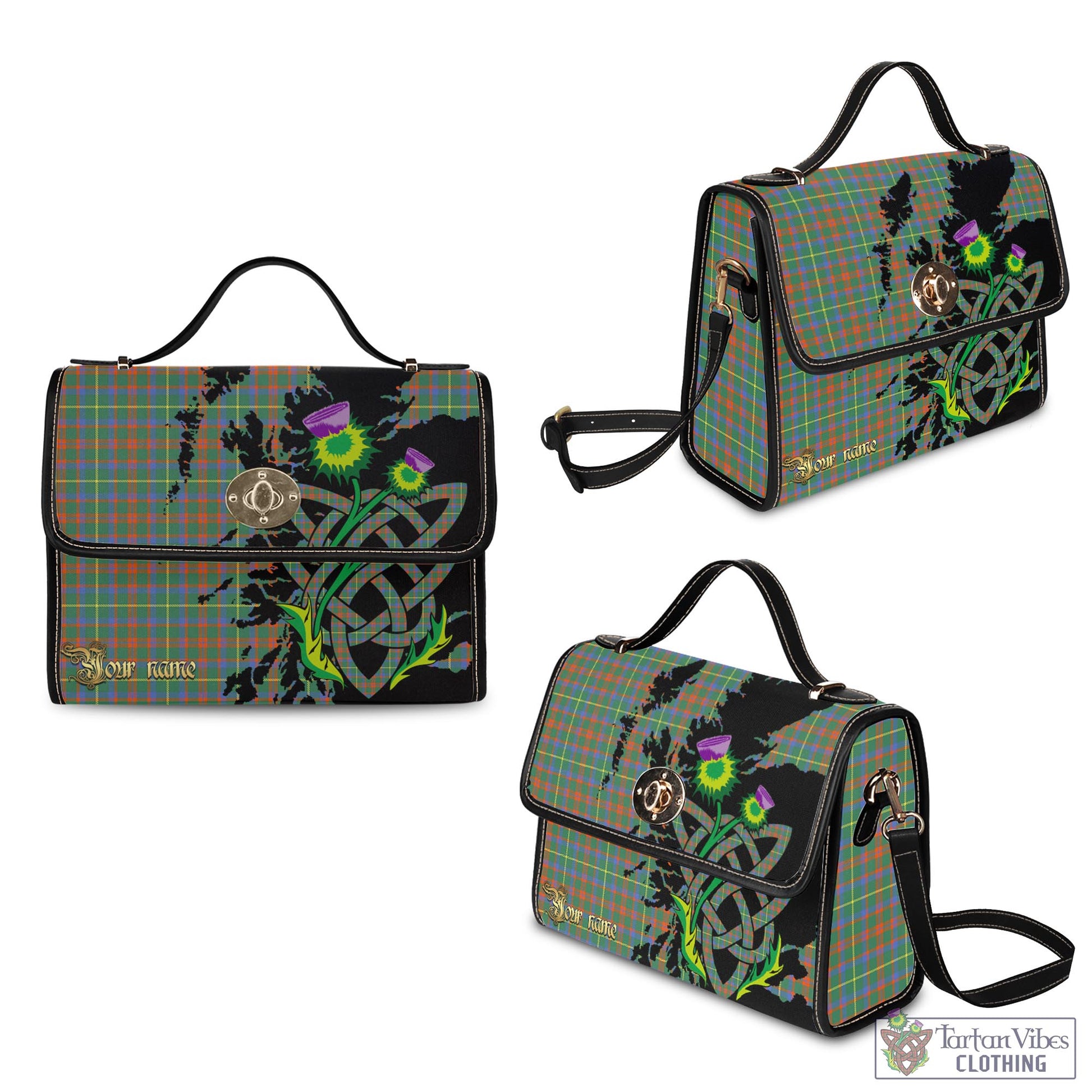 Tartan Vibes Clothing MacIntosh Hunting Ancient Tartan Waterproof Canvas Bag with Scotland Map and Thistle Celtic Accents