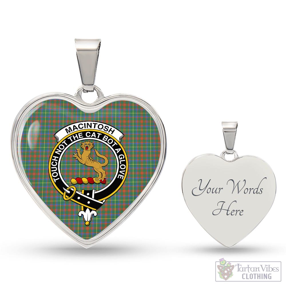 Tartan Vibes Clothing MacIntosh Hunting Ancient Tartan Heart Necklace with Family Crest