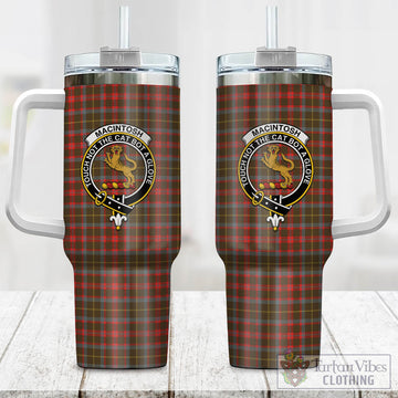 MacIntosh Hunting Weathered Tartan and Family Crest Tumbler with Handle