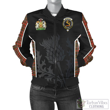 MacIntosh Hunting Weathered Tartan Bomber Jacket with Family Crest and Scottish Thistle Vibes Sport Style
