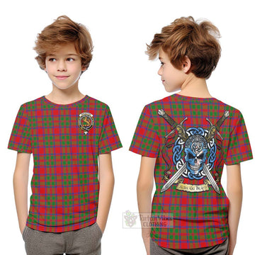 Tartan Vibes Clothing MacIntosh (McIntosh) Tartan Kid T-Shirt with Family Crest Celtic Skull Style
