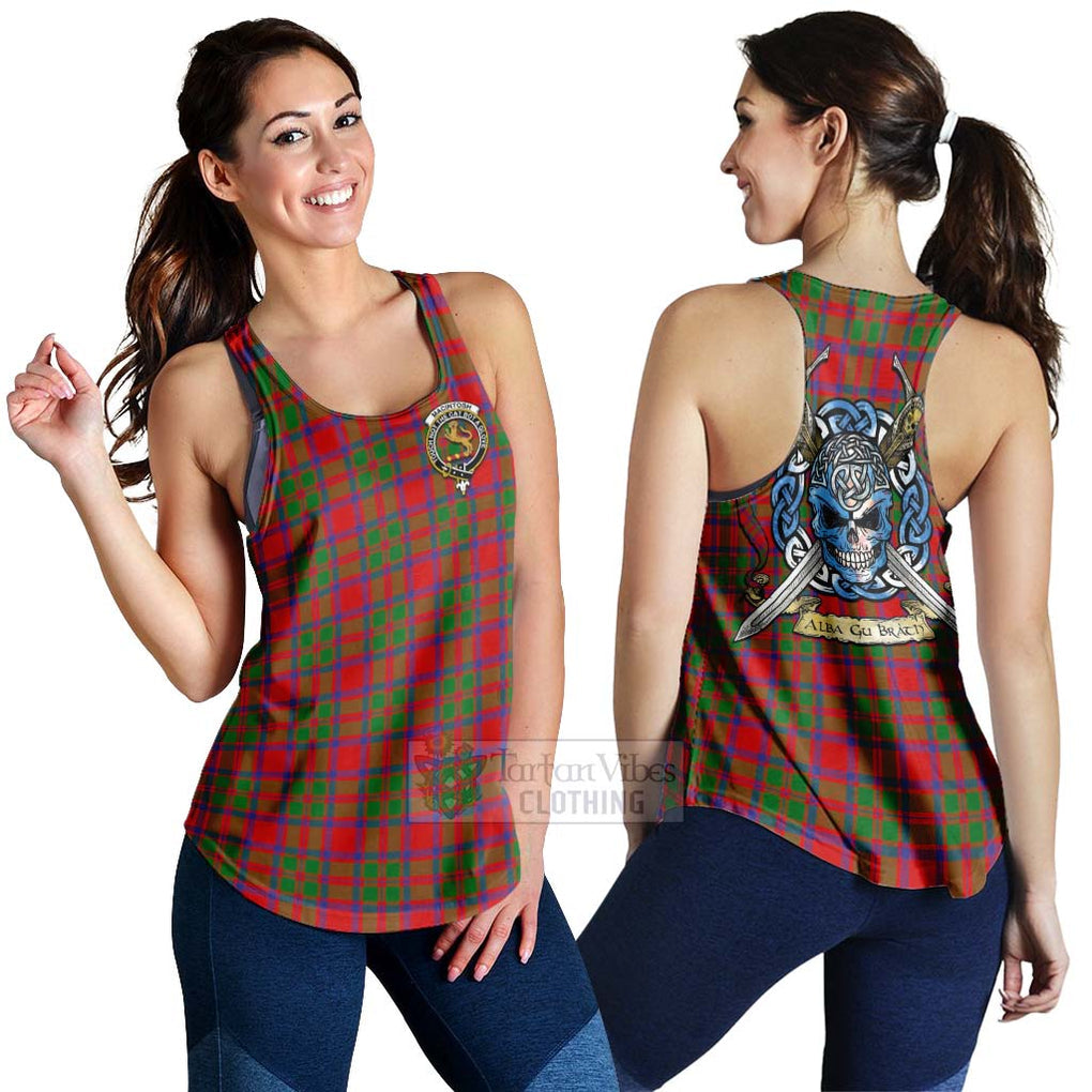 Tartan Vibes Clothing MacIntosh (McIntosh) Tartan Women's Racerback Tanks with Family Crest Celtic Skull Style