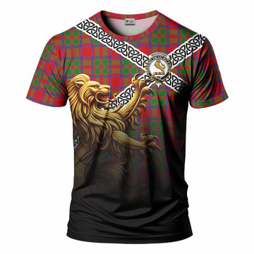 Tartan Vibes Clothing MacIntosh (McIntosh) Crest Tartan T-Shirt with Golden Lion Emblem Celtic Style