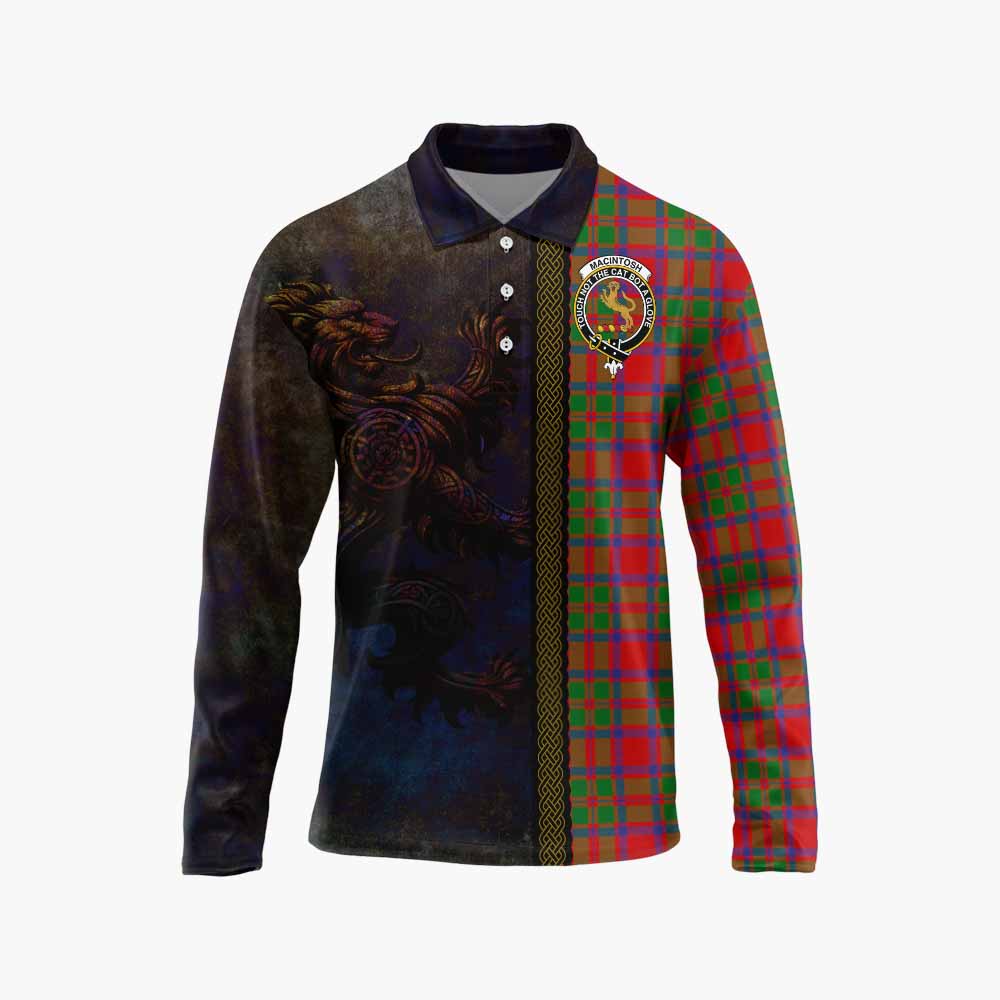 Tartan Vibes Clothing MacIntosh (McIntosh) Tartan Family Crest Long Sleeve Polo Shirt Alba Gu Brath Be Brave Lion Ancient Style