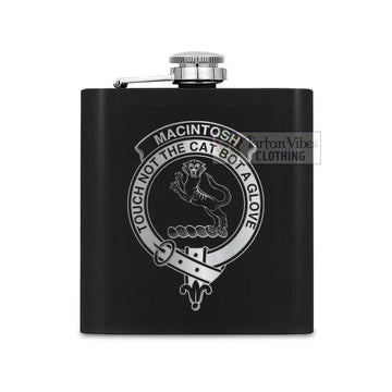 Tartan Vibes Clothing MacIntosh (McIntosh) Crest Hip Flask Set 7oz Black Stainless Steel with A Gift Box