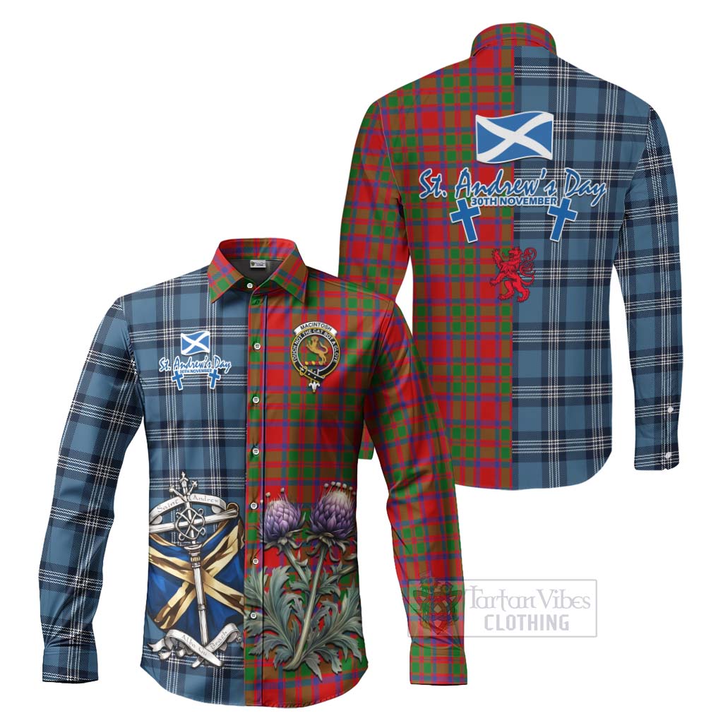 MacIntosh (McIntosh) Tartan Long Sleeve Button Shirt Happy St. Andrew's Day Half Tartan Style Men's Shirt S - Tartan Vibes Clothing