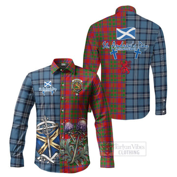 MacIntosh (McIntosh) Tartan Long Sleeve Button Shirt Happy St. Andrew's Day Half Tartan Style Men's Shirt S - Tartan Vibes Clothing