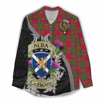 Tartan Vibes Clothing MacIntosh (McIntosh) Tartan Family Crest Women's Casual Shirt Lion Rampant Royal Thistle Shield Celtic Inspired