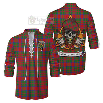 MacIntosh (McIntosh) Tartan Ghillie Kilt Shirt with Family Crest and Bearded Skull Holding Bottles of Whiskey Men - Tartan Vibes Clothing