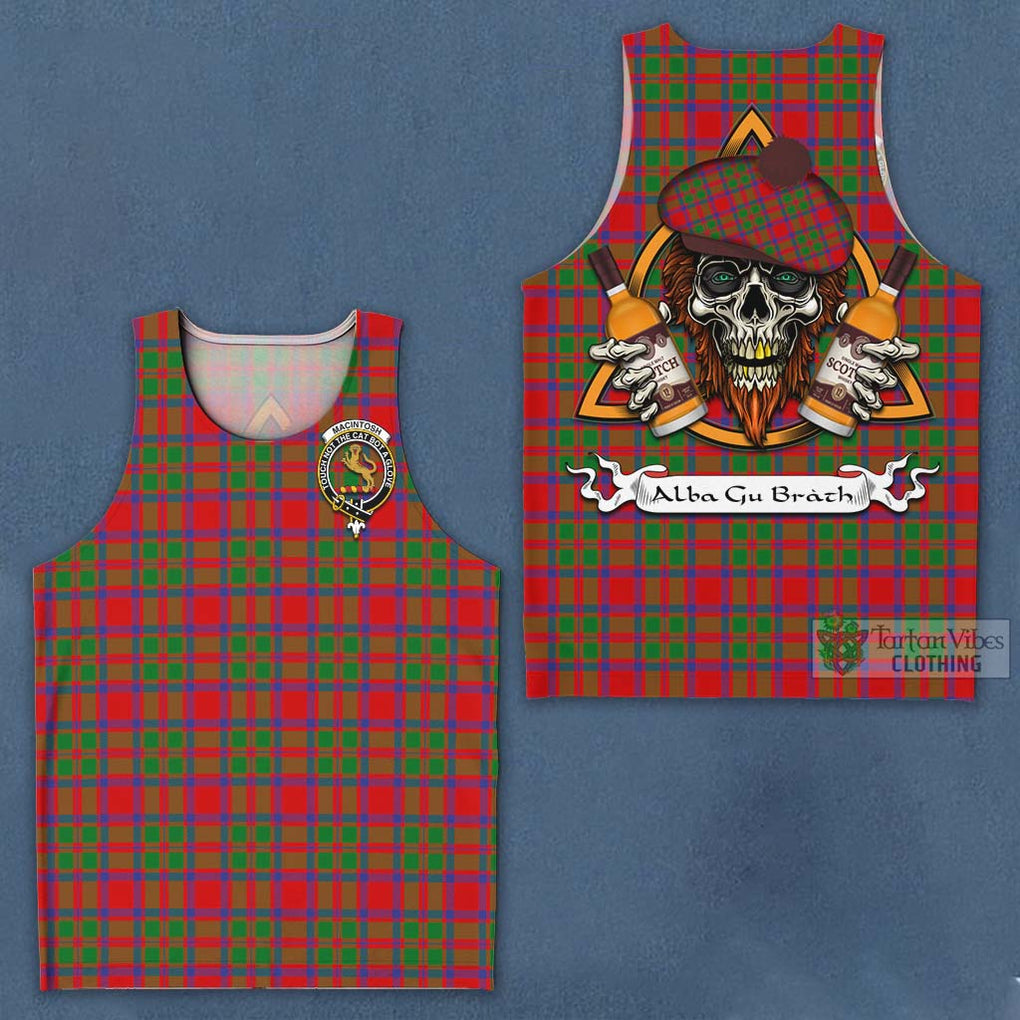 Tartan Vibes Clothing MacIntosh (McIntosh) Tartan Men's Tank Top with Family Crest and Bearded Skull Holding Bottles of Whiskey