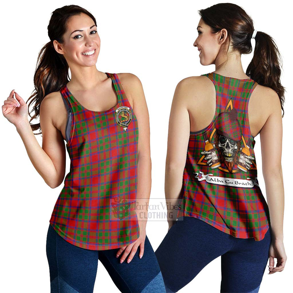 Tartan Vibes Clothing MacIntosh (McIntosh) Tartan Women's Racerback Tanks with Family Crest and Bearded Skull Holding Bottles of Whiskey