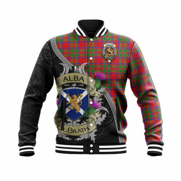Tartan Vibes Clothing MacIntosh (McIntosh) Tartan Family Crest Baseball Jacket Lion Rampant Royal Thistle Shield Celtic Inspired
