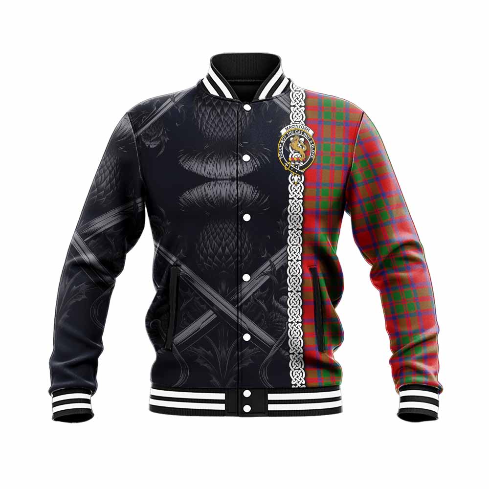 MacIntosh (McIntosh) Tartan Baseball Jacket with Family Crest Cross Sword Thistle Celtic Vibes Unisex - Tartan Vibes Clothing