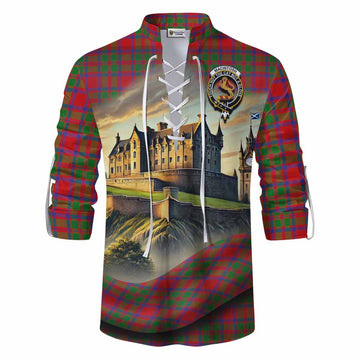 MacIntosh (McIntosh) Tartan Family Crest Ghillie Kilt Shirt with Scottish Ancient Castle Style Men - Tartan Vibes Clothing