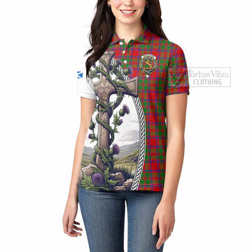 MacIntosh (McIntosh) Tartan Women's Polo Shirt with Family Crest and St. Andrew's Cross Accented by Thistle Vines - Tartan Vibes Clothing