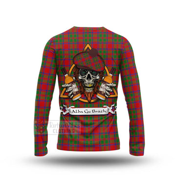Tartan Vibes Clothing MacIntosh (McIntosh) Tartan Long Sleeve T-Shirt with Family Crest and Bearded Skull Holding Bottles of Whiskey