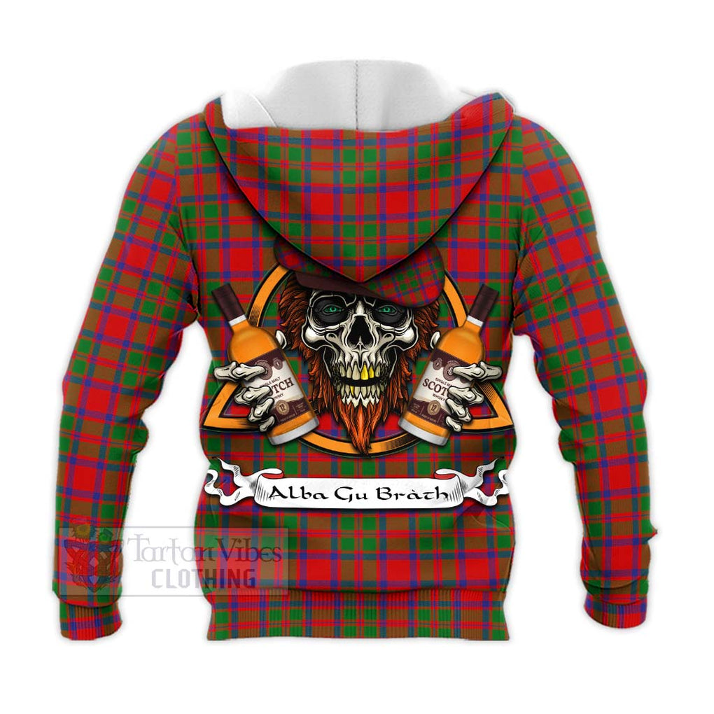 Tartan Vibes Clothing MacIntosh (McIntosh) Tartan Knitted Hoodie with Family Crest and Bearded Skull Holding Bottles of Whiskey