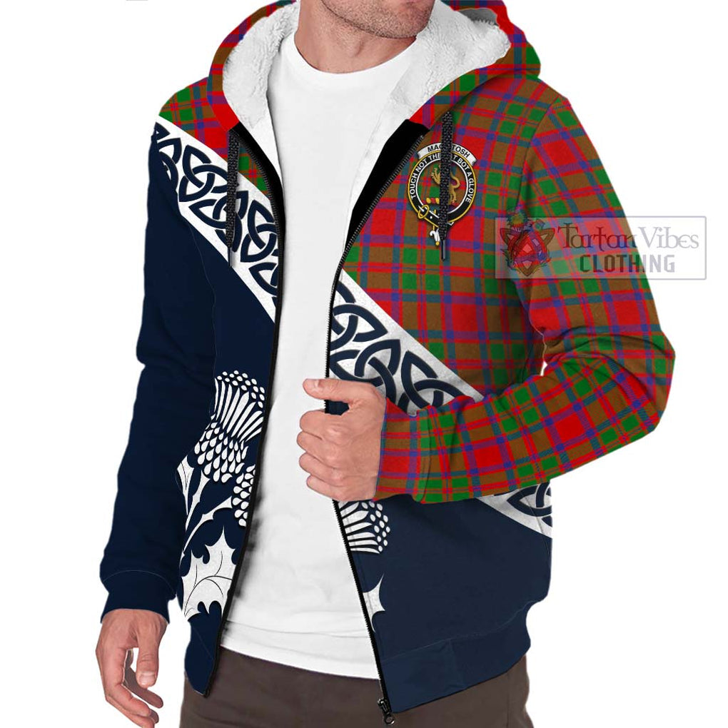Tartan Vibes Clothing MacIntosh (McIntosh) Tartan Sherpa Hoodie Featuring Thistle and Scotland Map