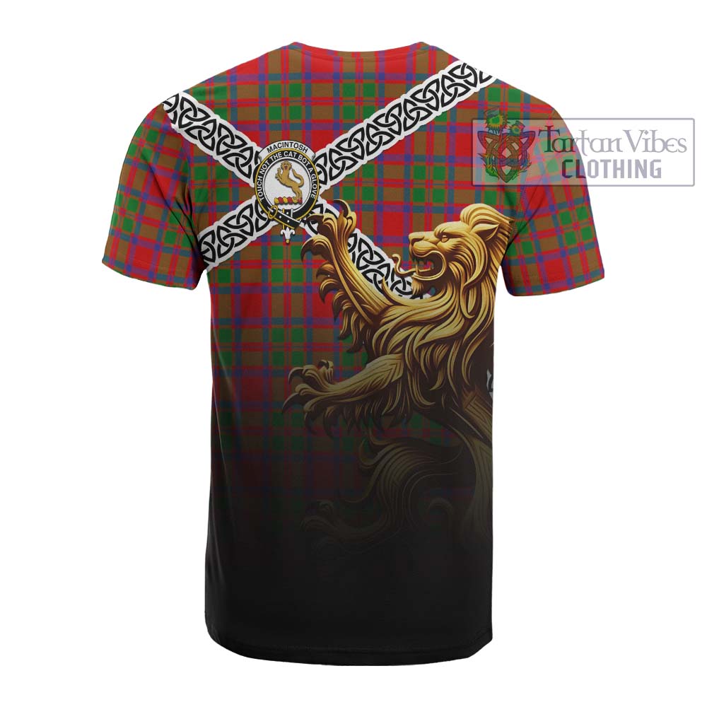 Tartan Vibes Clothing MacIntosh (McIntosh) Crest Tartan Cotton T-shirt with Golden Lion Emblem Celtic Style